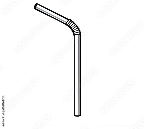 Black and white line art vector illustration of a flexible plastic drinking straw