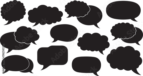 Collection of black speech bubbles on white background