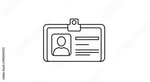 Outline icon of an identification card or ID badge with a placeholder profile picture, representing secure access and personal data on an isolated white background.