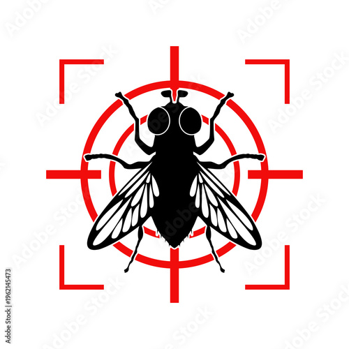 Red target with fly, Fly prohibition symbol, Concept Pest and insect control in the home. Flat vector illustration