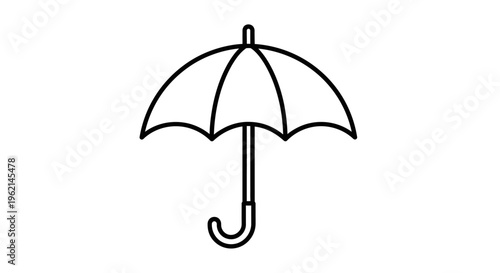 Outline icon of an open umbrella, symbolizing protection and shelter from elements, on an isolated white background.