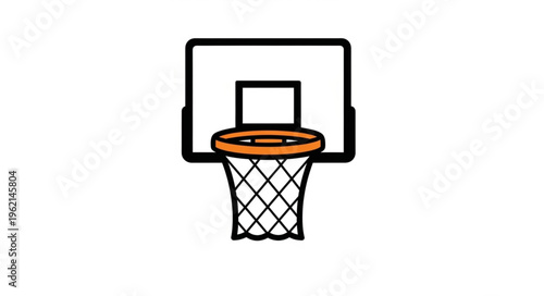 Illustration of a basketball hoop with net and backboard.