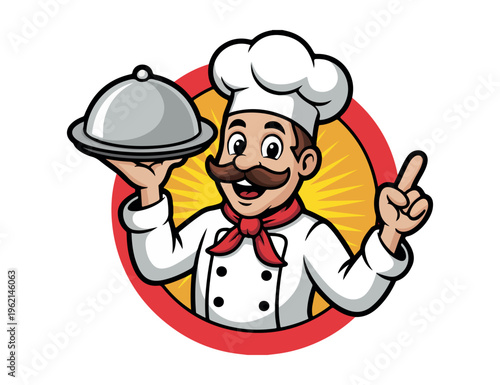 Funny Chef Cartoon Character Holding Food Tray, Cooking Mascot Design