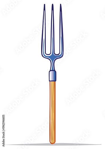 A simple vector illustration of a classic three-tined farm pitchfork with a wooden handle.