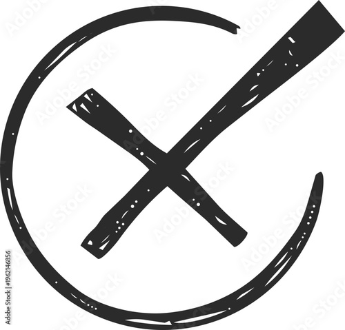 Scribble cross hand drawn doodle mark. Grunge sign of check, stamp of false, no or ban 