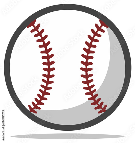 Isolated baseball with red stitching and circle trim, sports illustration, round object, shadow, vector icon