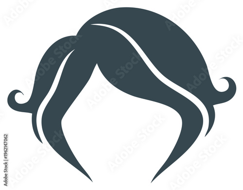 Stylized Woman's Hair Silhouette, Fashionable Bob Cut with Side Bangs and Curl Accents