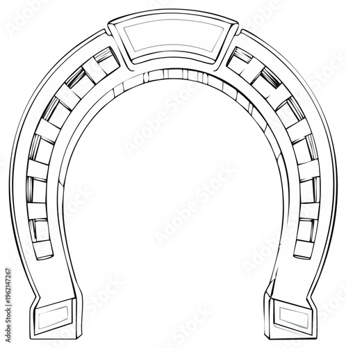 Stylized horseshoe outline with intricate woven pattern and blank plaque detail