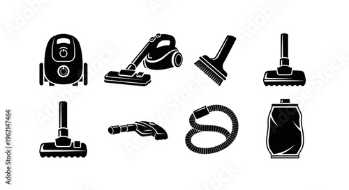 Vacuum Cleaner Icons Set: Appliances, Tools, and Accessories for Cleaning Services
