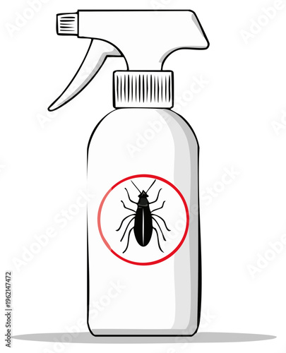 Pest Control Spray Bottle with Insect Symbol Illustration, Vector Graphic for Home Pest Management and Insecticide Products