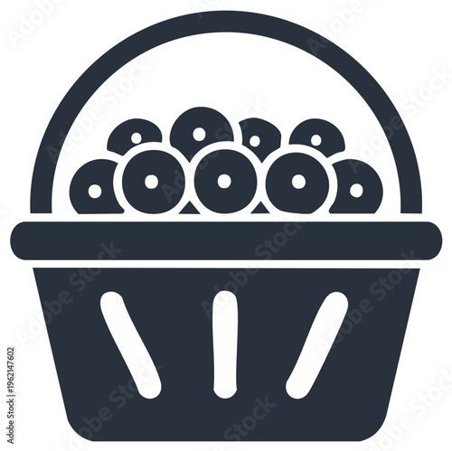 Basket Full of Round Fruit Silhouette, Isolated Icon Style Design, Shopping Basket Overflowing with Produce