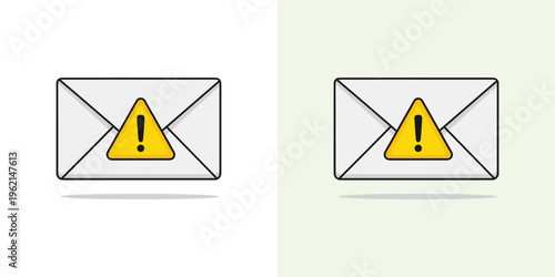 Vector illustration of an email warning icon symbolizing an important alert, error, or suspicious message notification for digital communication and online security systems
