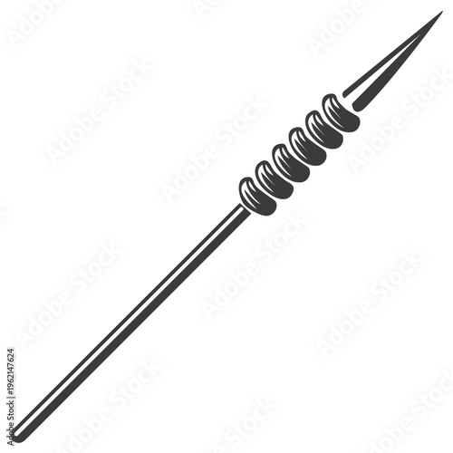 Vintage style hunting spear weapon illustration with ornate shaft and pointed blade