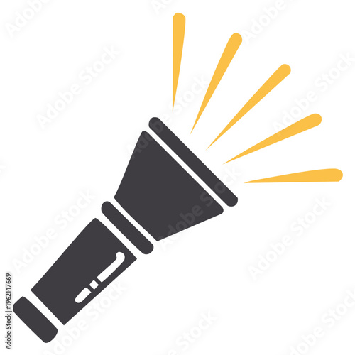 Dark Grey Flashlight Emitting Yellow Beams of Light Vector Graphic
