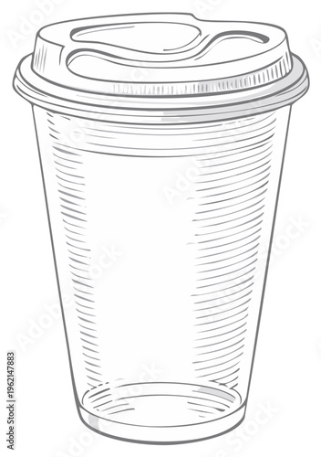 Disposable coffee cup with a plastic lid line art illustration simple drink container