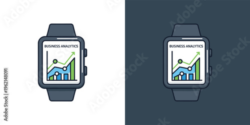 Modern smartwatch displaying business analytics data, financial growth, and market trends, perfect for monitoring real-time performance metrics and insights