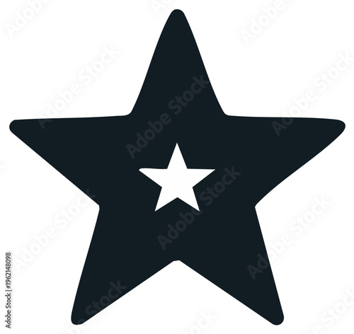 Simple black star icon with a nested white star. Flat graphic design element for rating or achievement.