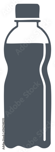 Stylized dark gray plastic water bottle with cap icon, simple beverage container silhouette graphic