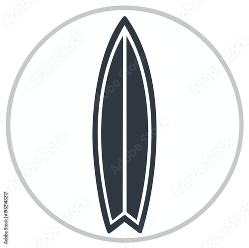 Isolated Surfboard Illustration Inside Circle: Summer Sport Icon with Coastal Vibes