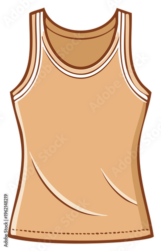 Illustrated Plain Beige Tank Top Graphic, Casual Sleeveless Shirt Vector