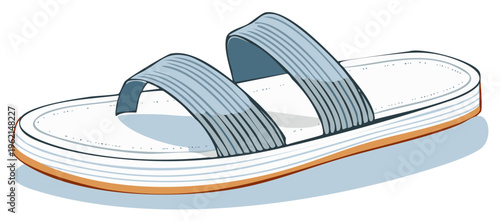 Light Blue Strappy Sandal with a White Sole and Brown Accent