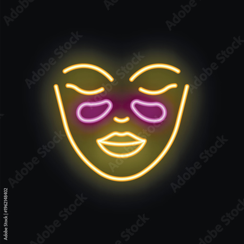 Neon sign representing a woman applying hydrogel patches under her eyes, an illustration about beauty care