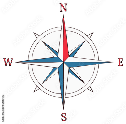 Wind Rose Compass with Cardinal Directions North, South, East, and West