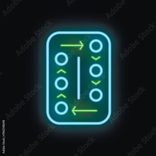 Glowing neon icon of a pack of contraceptive pills showing the correct order to take them