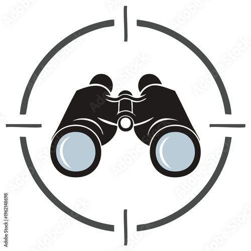 Binoculars in a target crosshair vector icon for hunting surveillance and spotting concept