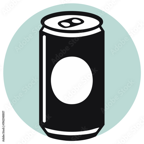 Soda can illustration with a white circle on a pale blue background