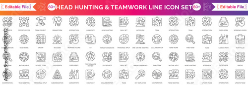Headhunting  Teamwork line big icon set web icons in line style. Skills, work, professional, employment, management, teamwork. Vector illustration.