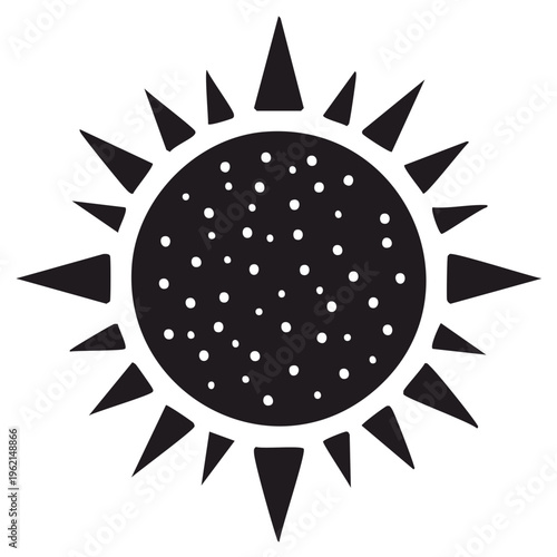 Hand drawn sun silhouette vector illustration in a folk art style