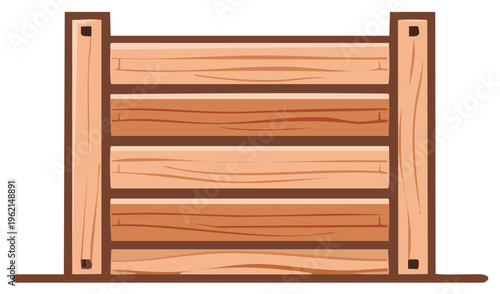 Rustic wooden fence panel illustration with textured planks and sturdy posts