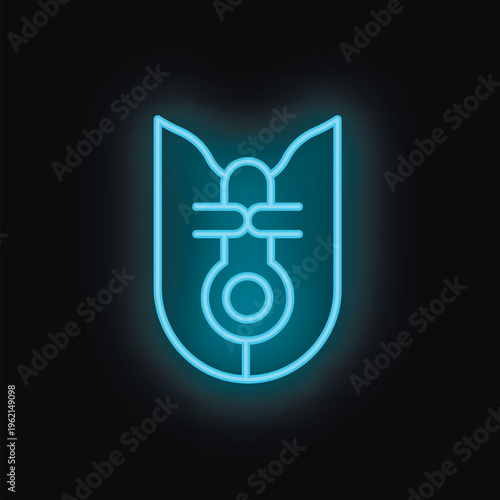Blue neon sign showing bladder icon on black wall background