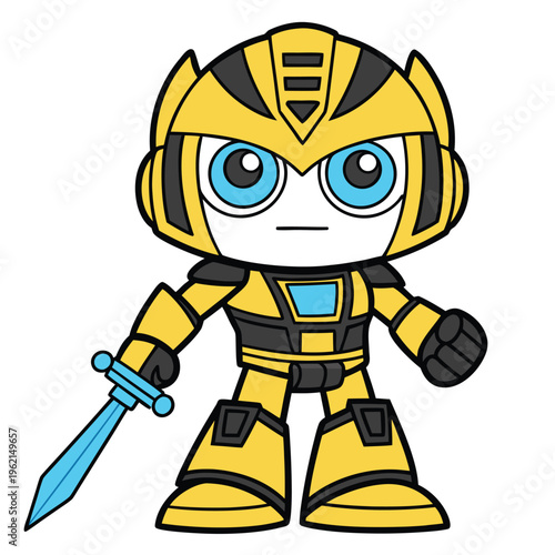 Chibi style transformer character with sword