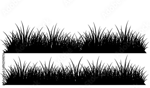 Decorative Seamless Grass Silhouette Meadow Border Vector Set