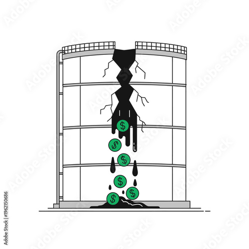 Building Collapse with Falling Money Illustration Financial Crisis Concept Stock Footage Graphic Design Business Failure Economic Downturn Symbolism