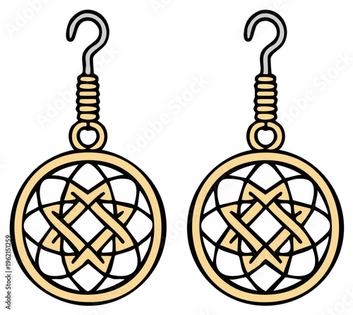 Earrings Pair Illustration with Hook and Geometric Design for Fashion or Craft Projects