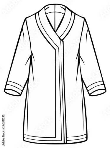 Illustration of a long robe garment design with a shawl collar in a line art style