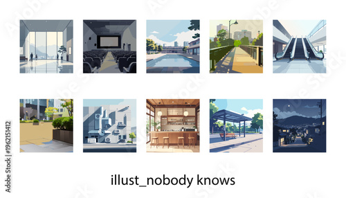 誰もいない街並みを独り占めする瞬間_イラスト素材