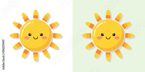 Sweet and smiling sun icons in a friendly cartoon style, perfect for adding a touch of sunshine and cheer to digital creations and playful design projects