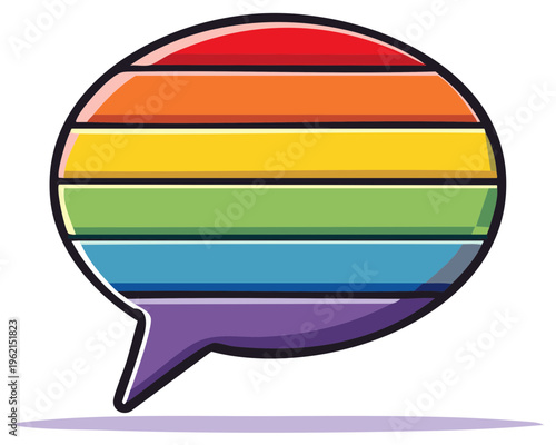 Rainbow flag speech bubble graphic, LGBTQ pride concept