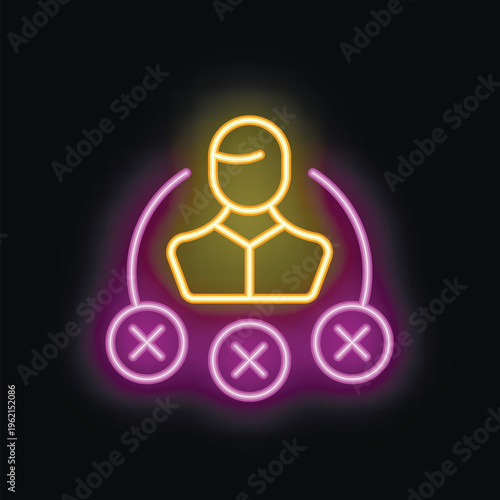 Neon sign illustrating a businessman making a decision, picking from three available options