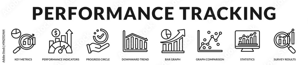 Fototapeta premium Professional banner presenting tools used to monitor organizational performance, analyze trends, and evaluate progress through visual data indicators in Lineal Icon Style