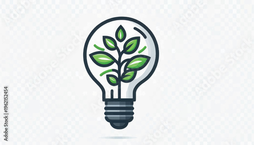 Sustainable Green Energy Idea Icon - Plant Growing Inside Light Bulb. Eco-Friendly Innovation and Growth Vector Illustration.