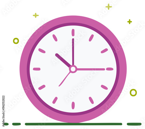 Clock with Minute, Hour, and Second Hands in Magenta and Olive Green Color Scheme