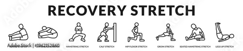 Professional banner focused on recovery stretching exercises that help relieve tension and restore muscular flexibility in Lineal Icon Style