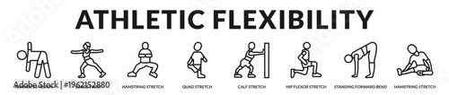 Professional banner featuring athletic stretching routines designed to enhance flexibility, performance, and injury prevention in Lineal Icon Style
