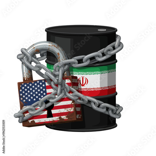 US Iran Oil Barrel Conflict Illustration Political Tension Trade Dispute International Relations Energy Crisis Diplomacy Sanctions Economic Impact Global Affairs