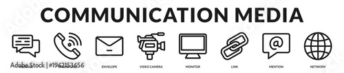 Professional banner illustrating communication channels including messaging, calls, media recording, and network connectivity in Lineal Icon Style